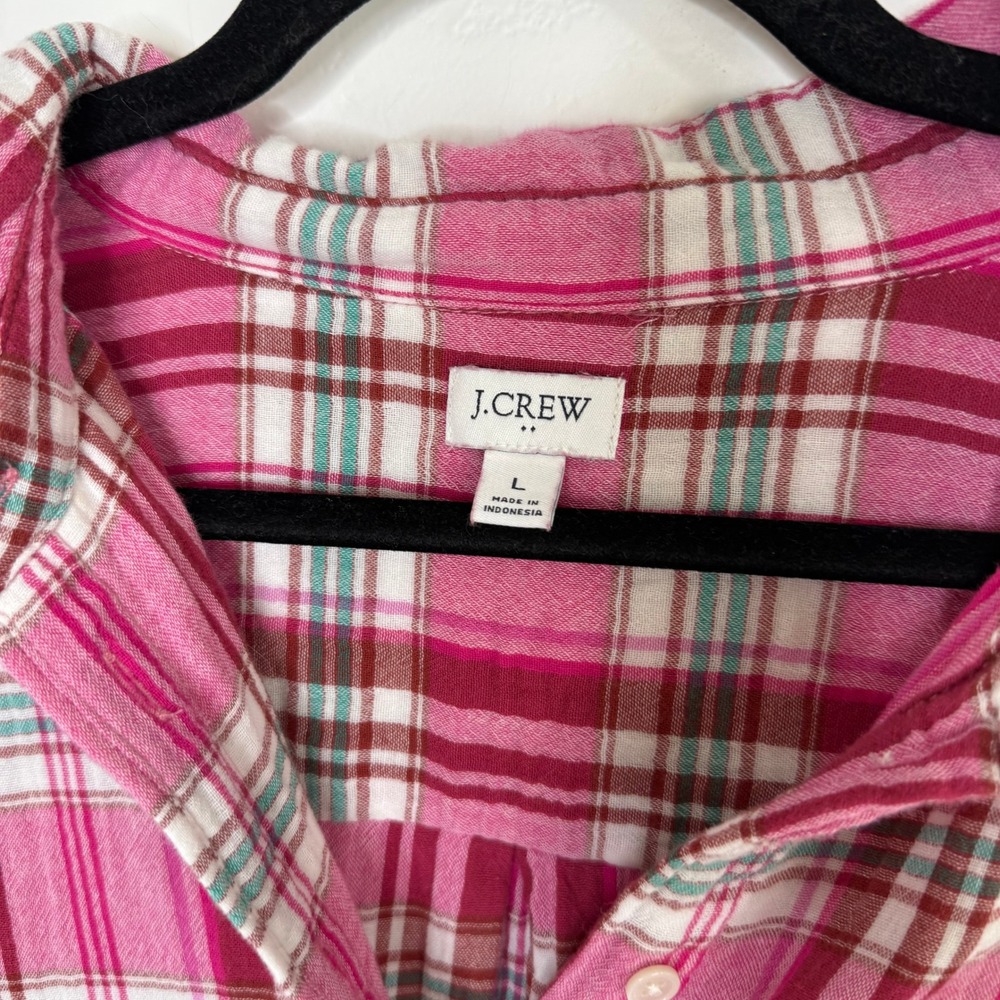 J.Crew Plaid Button Down Shirt Pink‎ Green Long Sleeve Sz L Cotton Flannel Cozy - Picture 4 of 11